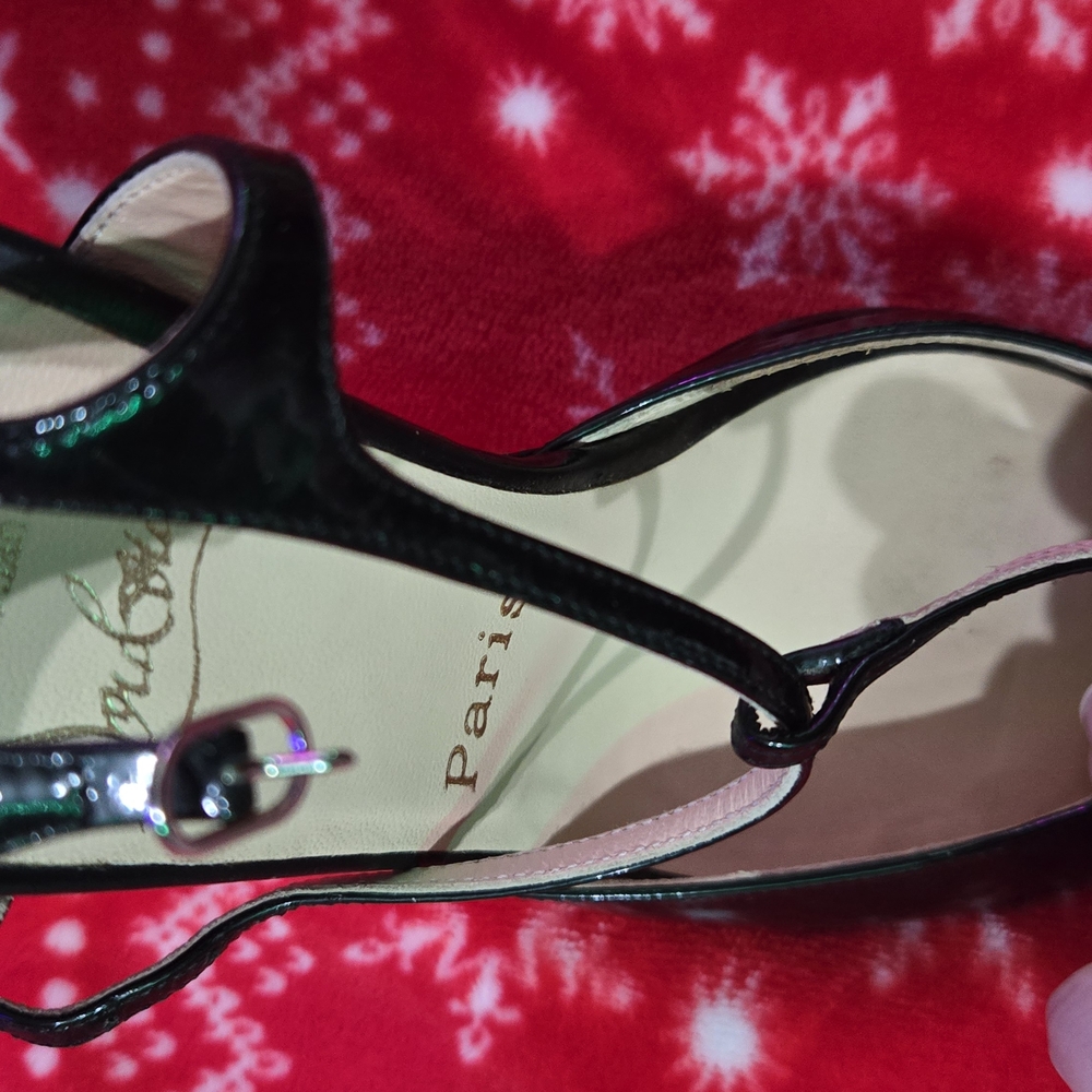Louboutin Black Patent Leather Slingback Heels - Picture 11 of 16